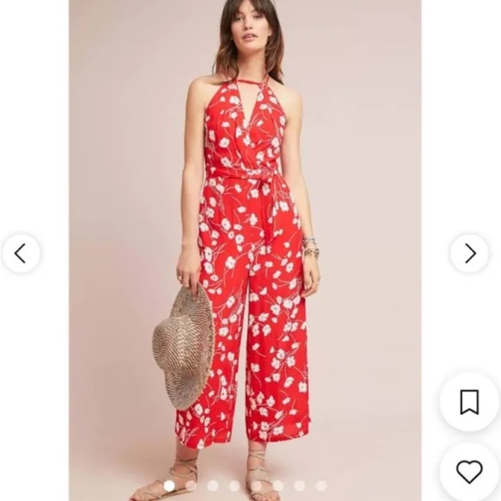 Anthropologie Maeve Floral Red Jumpsuit